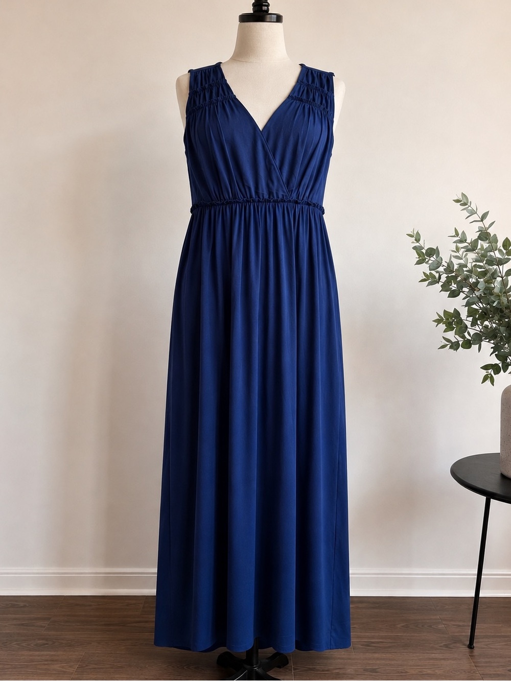 Coldwater Creek Navy Maxi Dress Cotton Modal Sleeveless Empire Waist, Large 14
